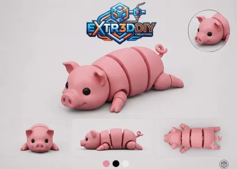 Pig Flexy – Articulated 3D Printable Pig | Print-in-Place | No Supports STL