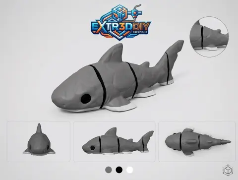 Shark Flexy | Articulated 3D Printable Shark  | No Supports | Print-in-Place STL