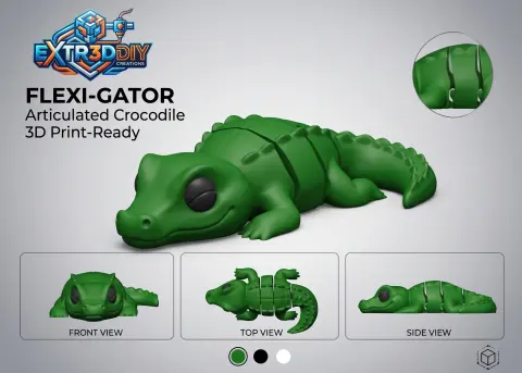 Crocodile Flexy | Articulated 3D Printable Crocodile | No Supports | Print-in-Place STL