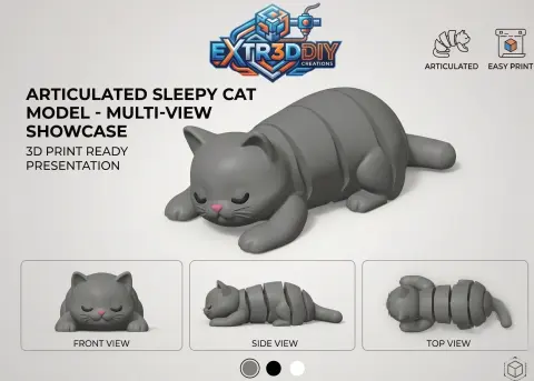 Sleepy Cat Flexy | Articulated 3D Printable Cat  | No Supports | Print-in-Place STL