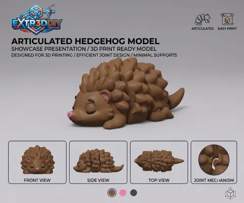 Flexy Hedgehog  – Articulated 3D Printable  Hedgehog  | No Supports | Print-in-Place STL
