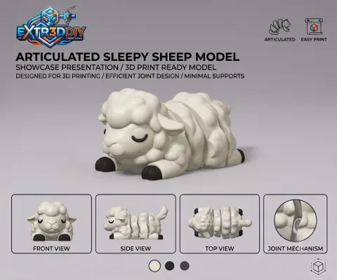 Flexy Sheep – Articulated 3D Printable Sheep | No Supports | Print-in-Place STL