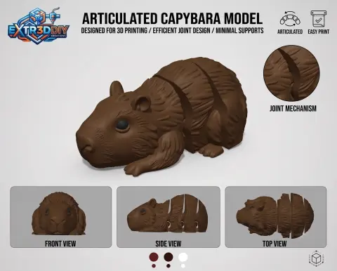 Flexy Capybara – Articulated 3D Printable Capybara| No Supports | Print-in-Place STL