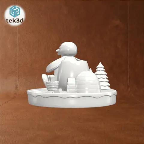 Pingu's Arctic Adventure: Functional Desk Pen Holder 3D Model